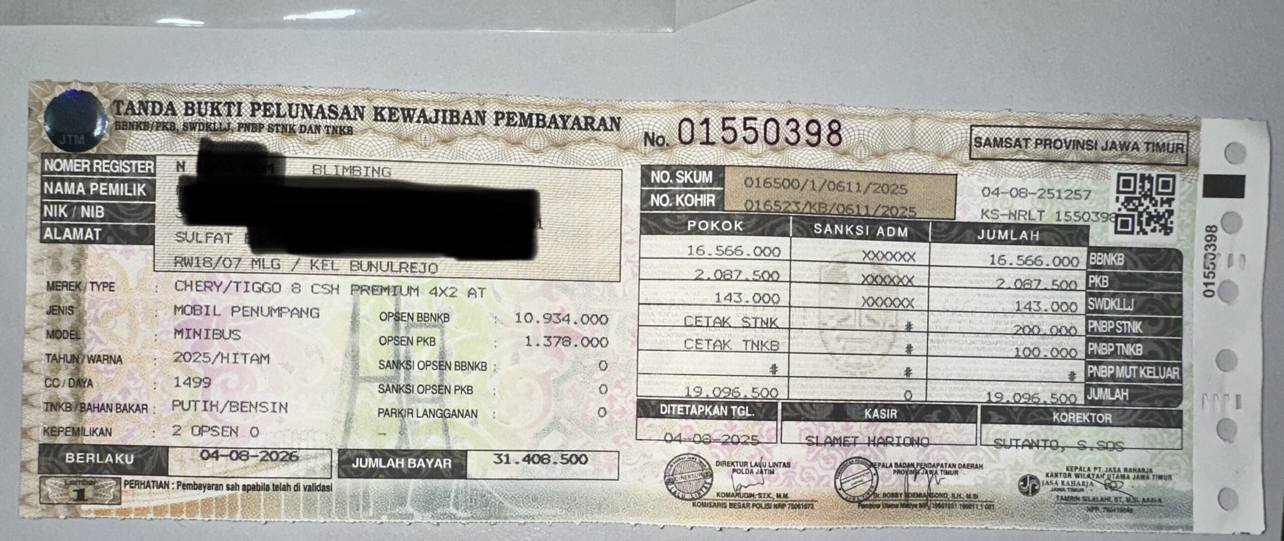 Pajak Tahunan Chery Tiggo 8 CSH